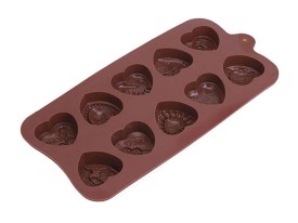Molde silicona bombones 10 corazones decorados